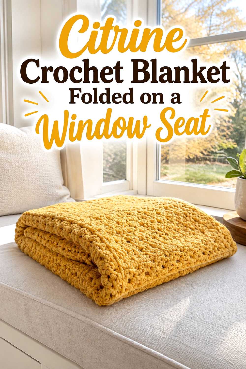 12. Citrine Crochet Blanket Folded On A Window Seat