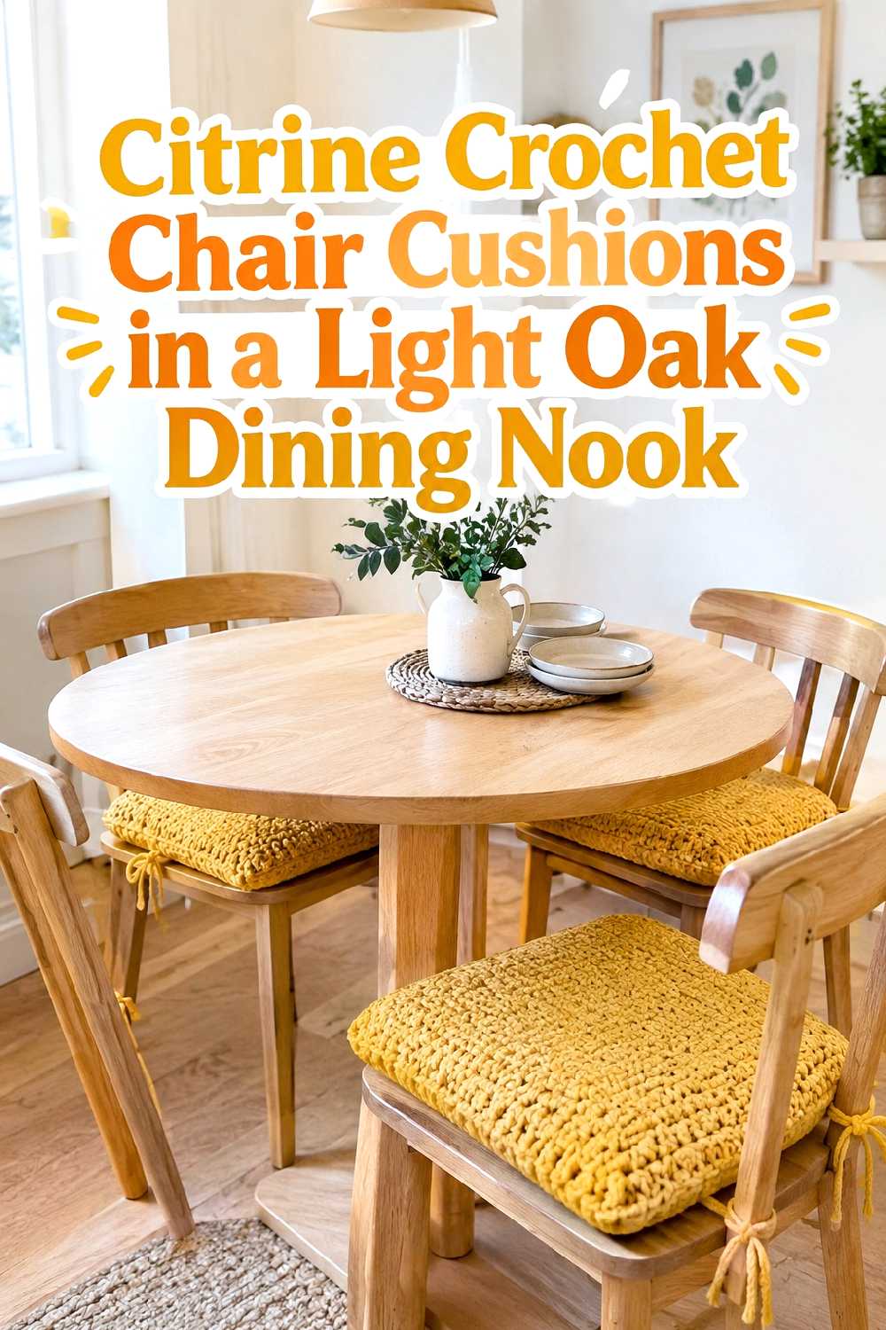 14. Citrine Crochet Chair Cushions In A Light Oak Dining Nook
