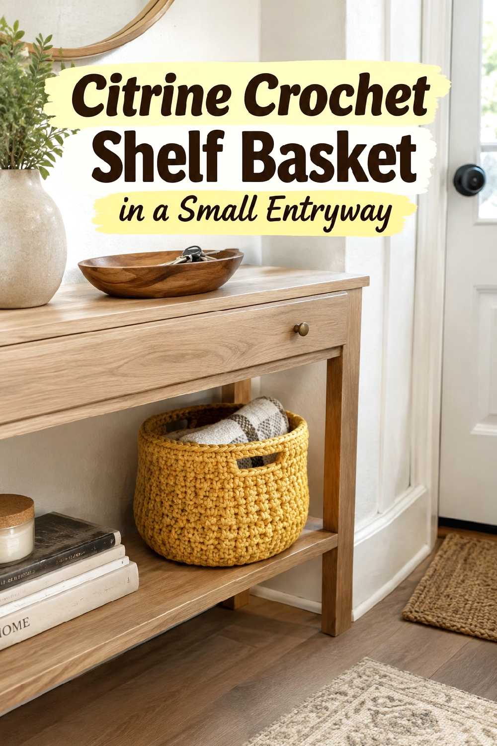 11. Citrine Crochet Shelf Basket In A Small Entryway