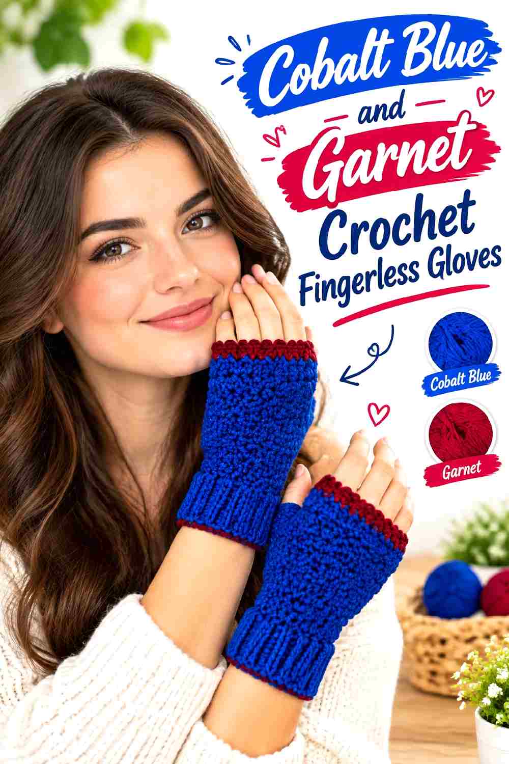 20. Cobalt Blue And Garnet Crochet Fingerless Gloves