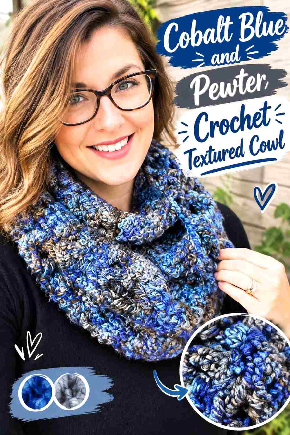 14. Cobalt Blue And Pewter Crochet Textured Cowl