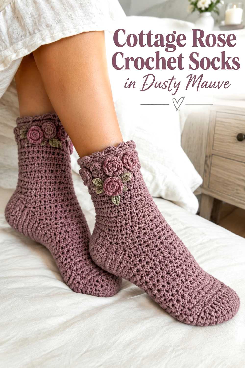 7. Cottage Rose Crochet Socks In Dusty Mauve