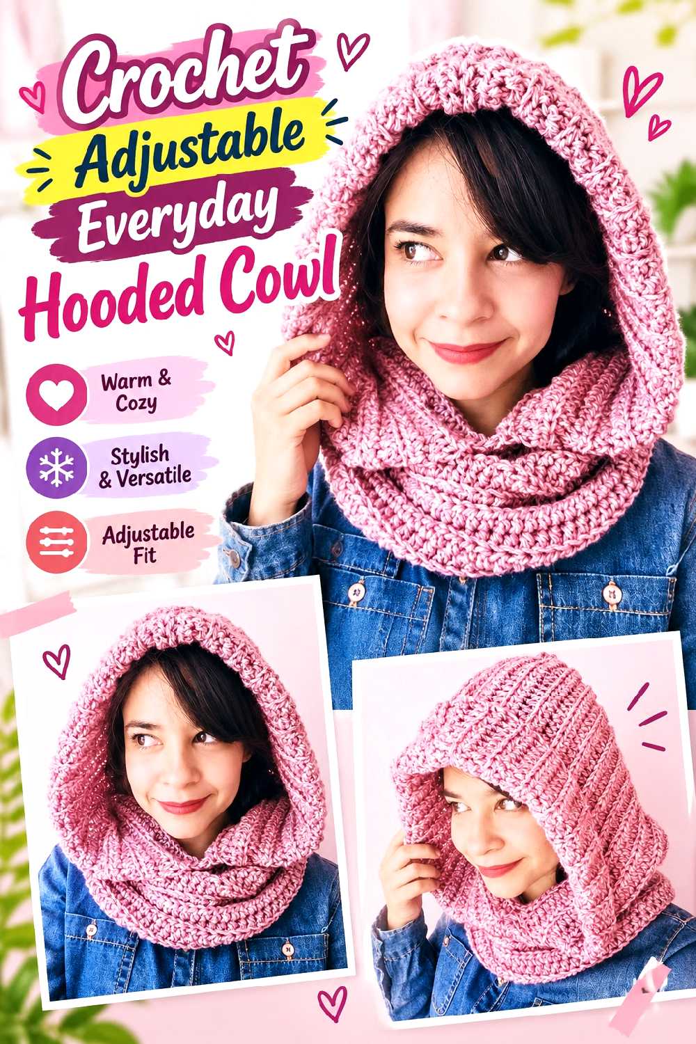 18. Crochet Adjustable Everyday Hooded Cowl