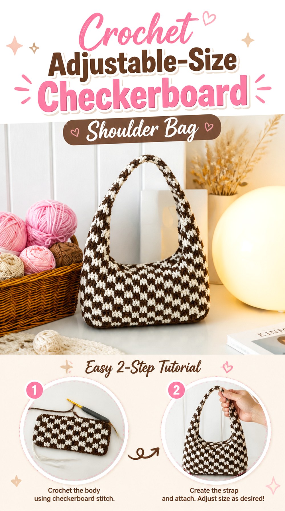 Crochet Adjustable Size Checkerboard Shoulder Bag