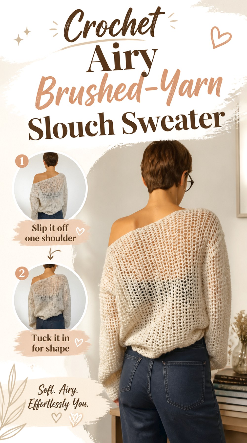 Crochet Airy Brushed Yarn Slouch Sweater