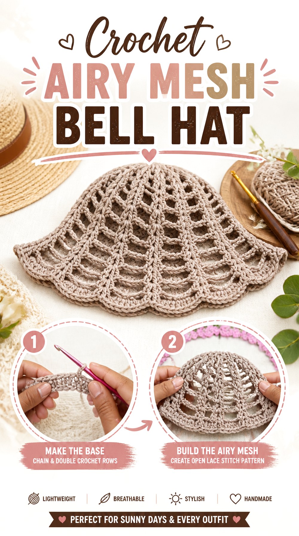 Crochet Airy Mesh Bell Hat
