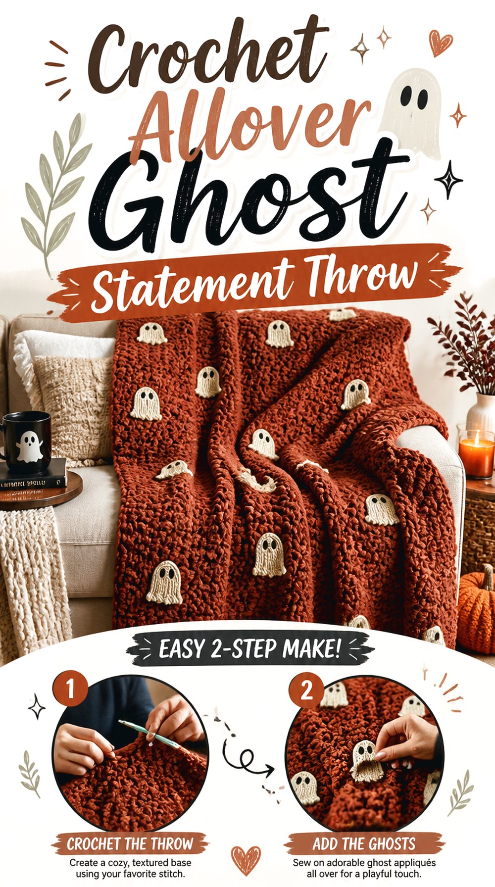 Crochet Allover Ghost Statement Throw
