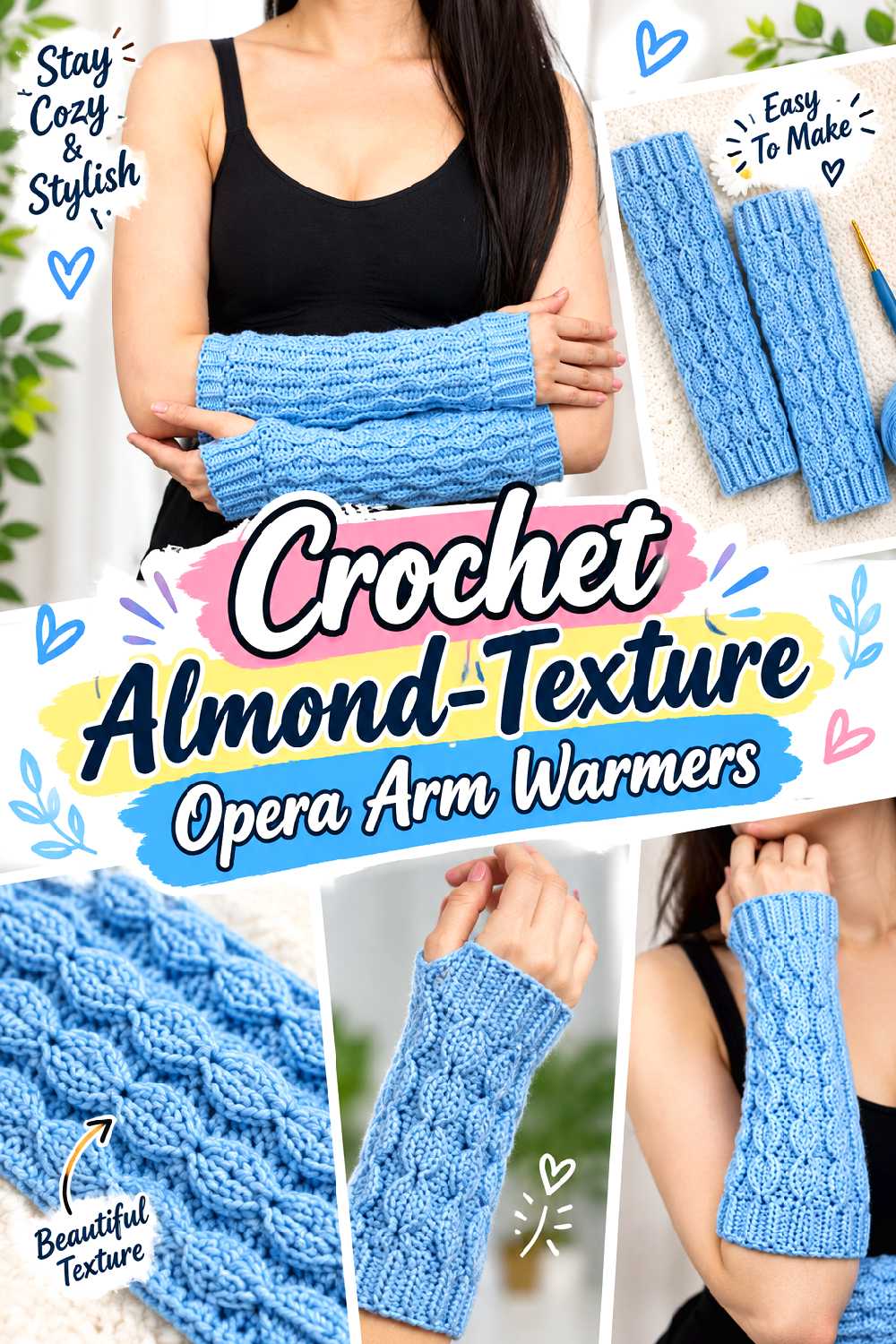 Crochet Almond Texture Opera Arm Warmers