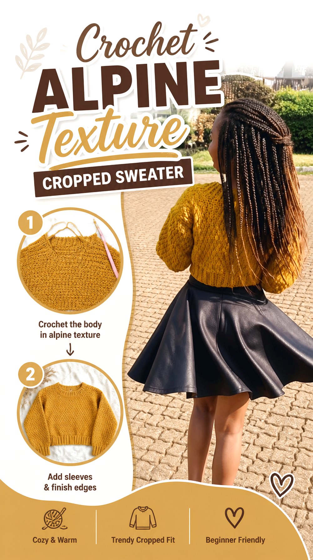 Crochet Alpine Texture Cropped Sweater