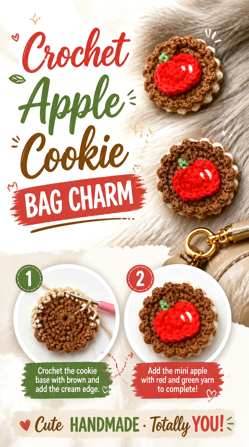 Crochet Apple Cookie Bag Charm