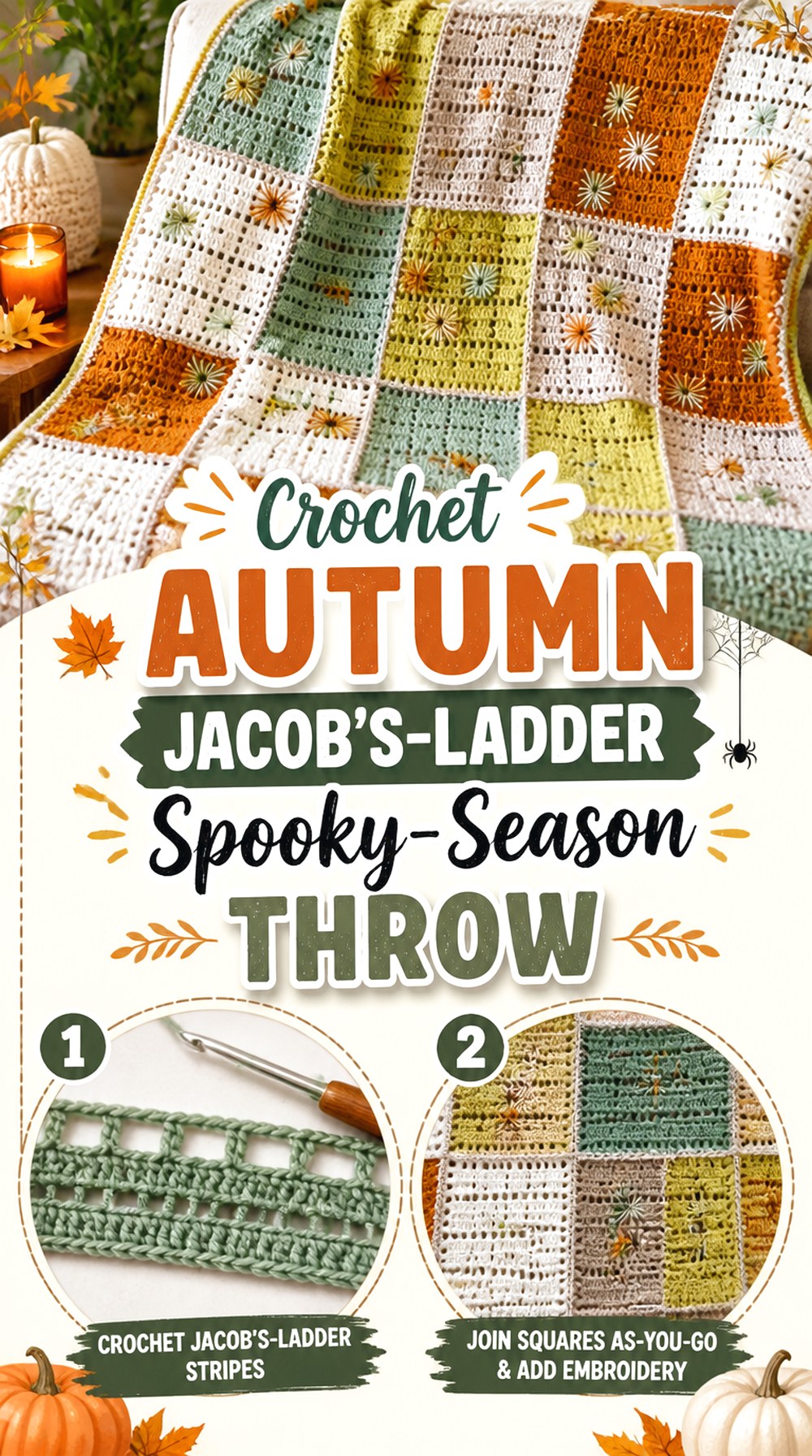 Crochet Autumn Jacob’s Ladder Spooky Season Throw