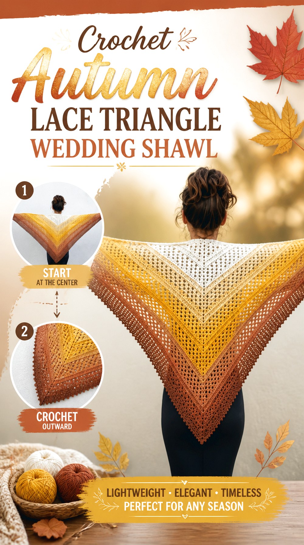 Crochet Autumn Lace Triangle Wedding Shawl