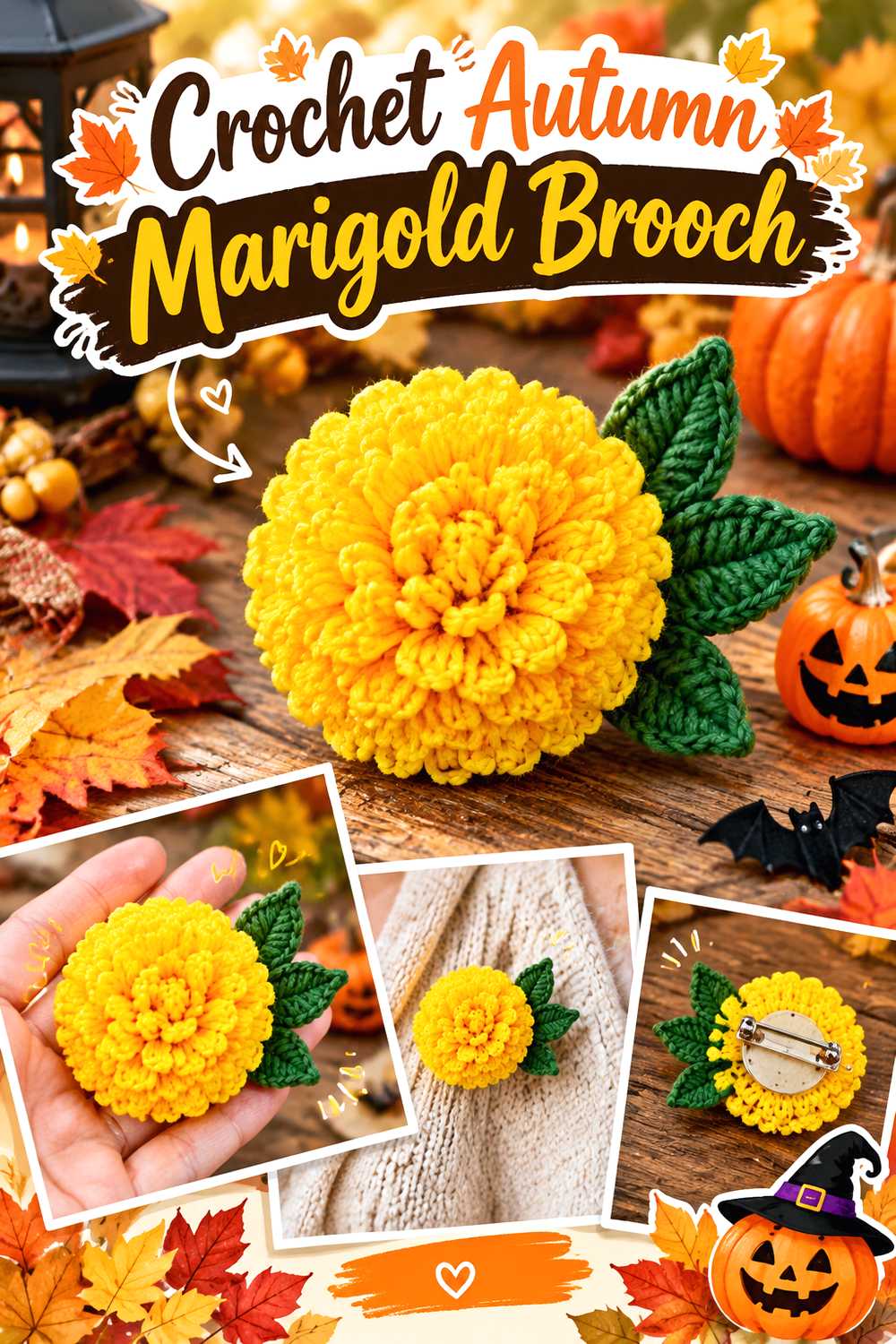 Crochet Autumn Marigold Brooch