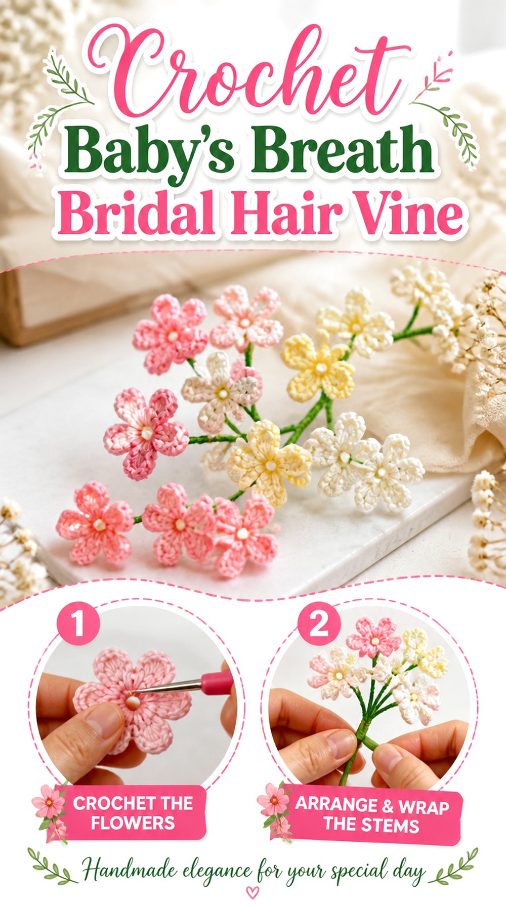 Crochet Baby’s Breath Bridal Hair Vine