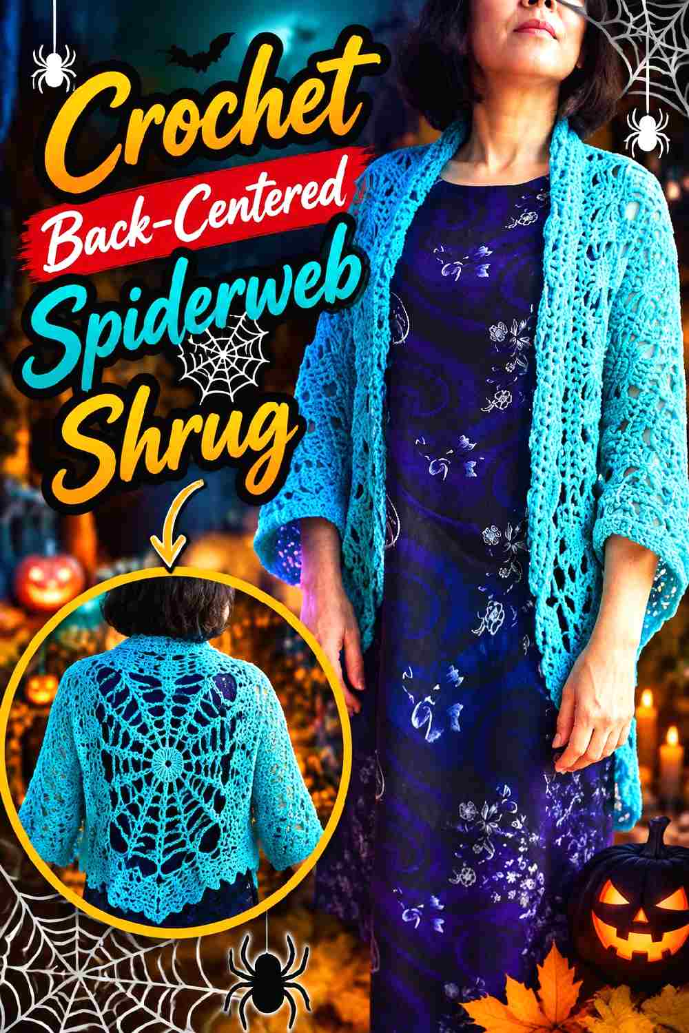1. Crochet Back Centered Spiderweb Shrug