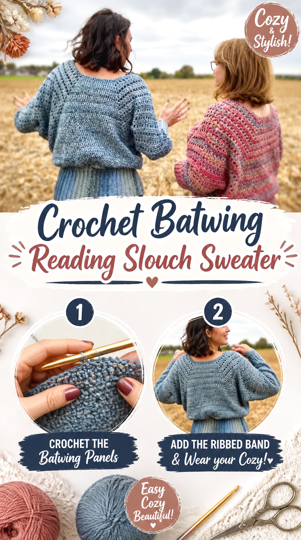 Crochet Batwing Reading Slouch Sweater