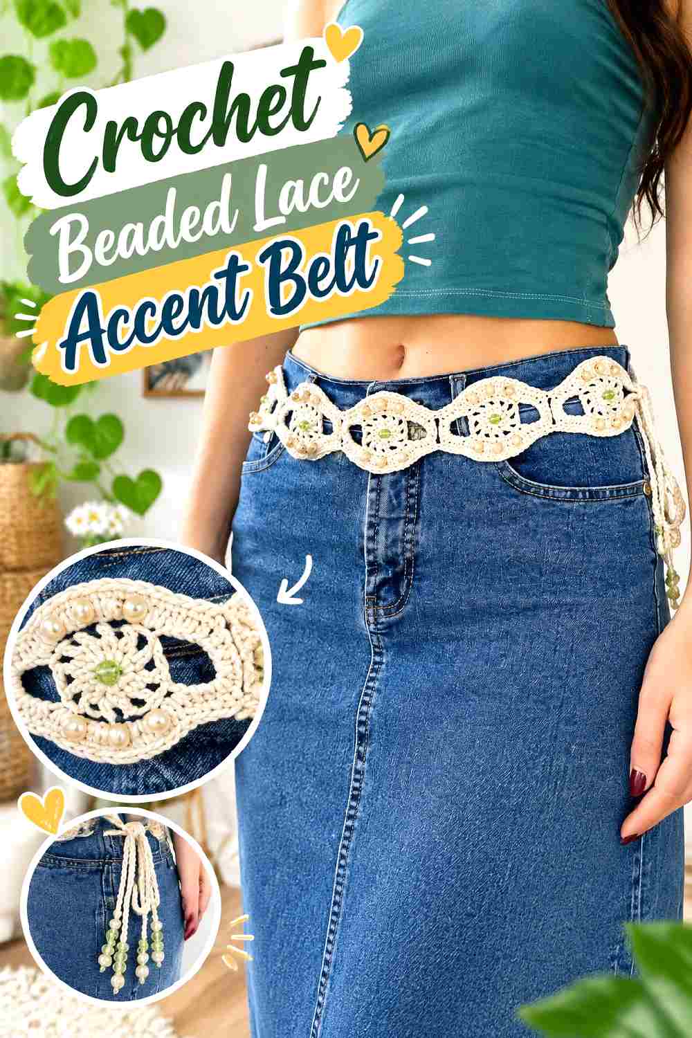 11. Crochet Beaded Lace Accent Belt