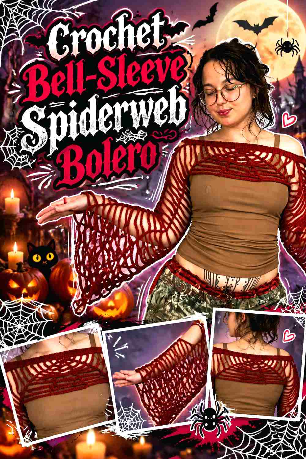 2. Crochet Bell Sleeve Spiderweb Bolero