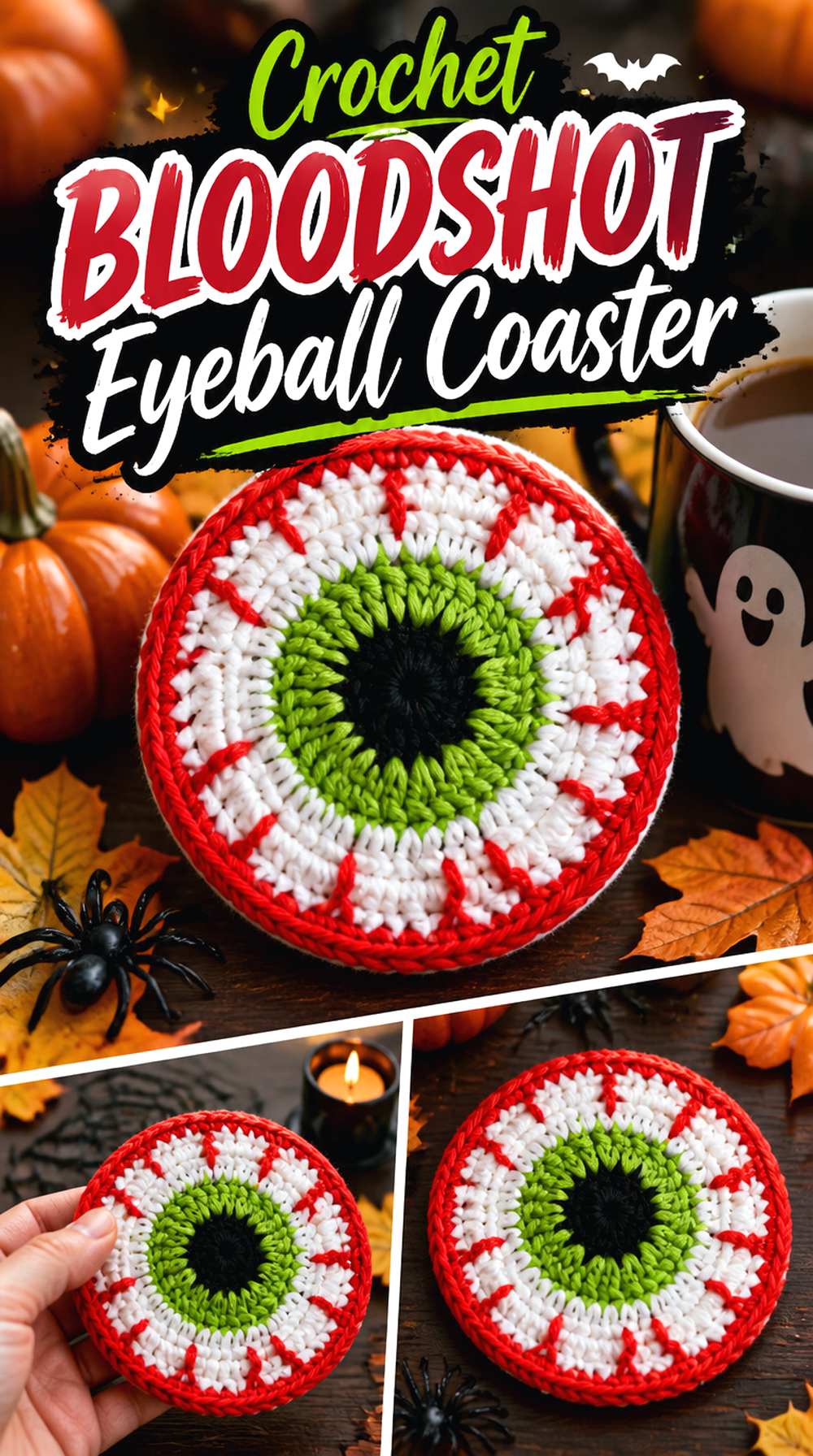 Crochet Bloodshot Eyeball Coaster
