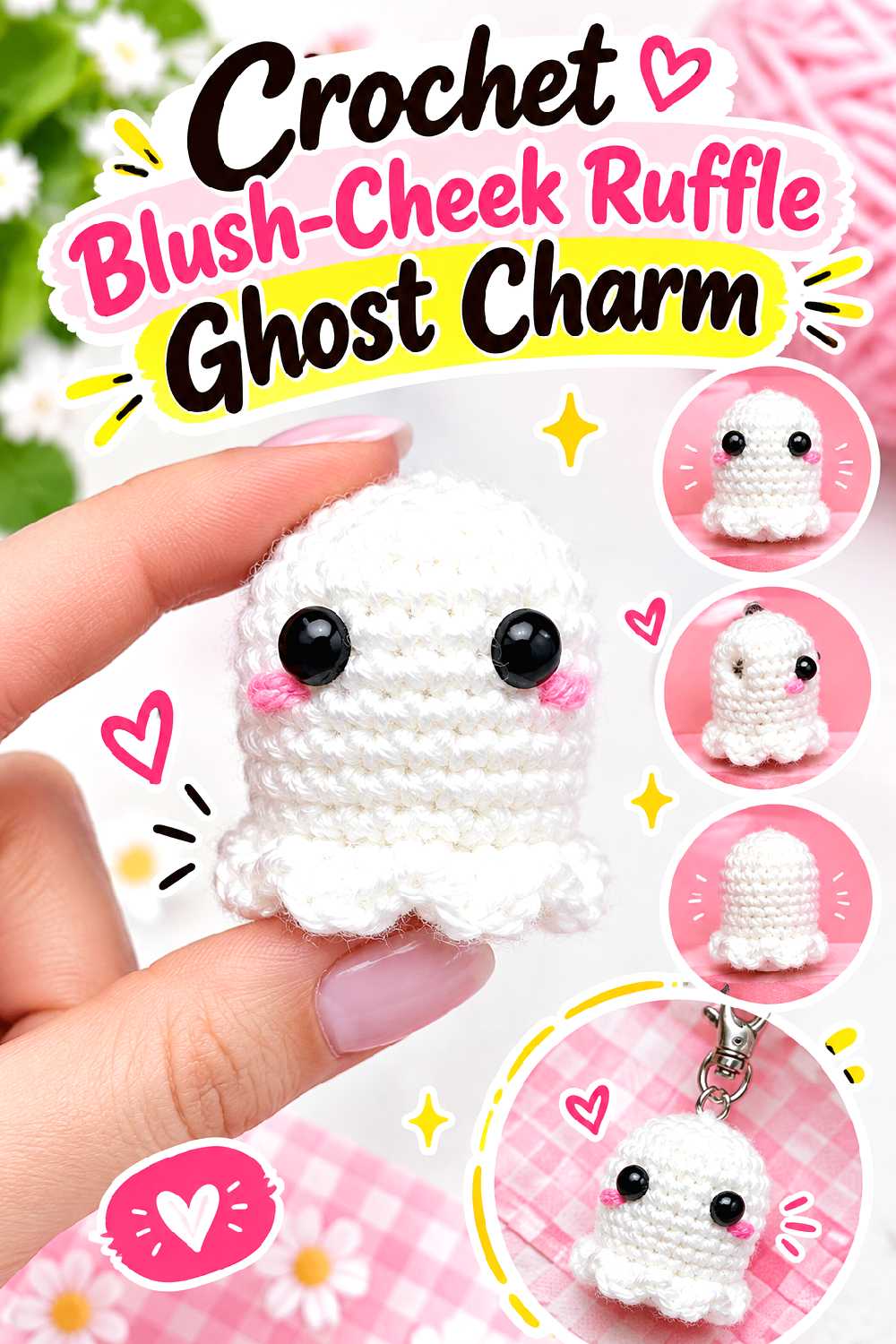 Crochet Blush Cheek Ruffle Ghost Charm