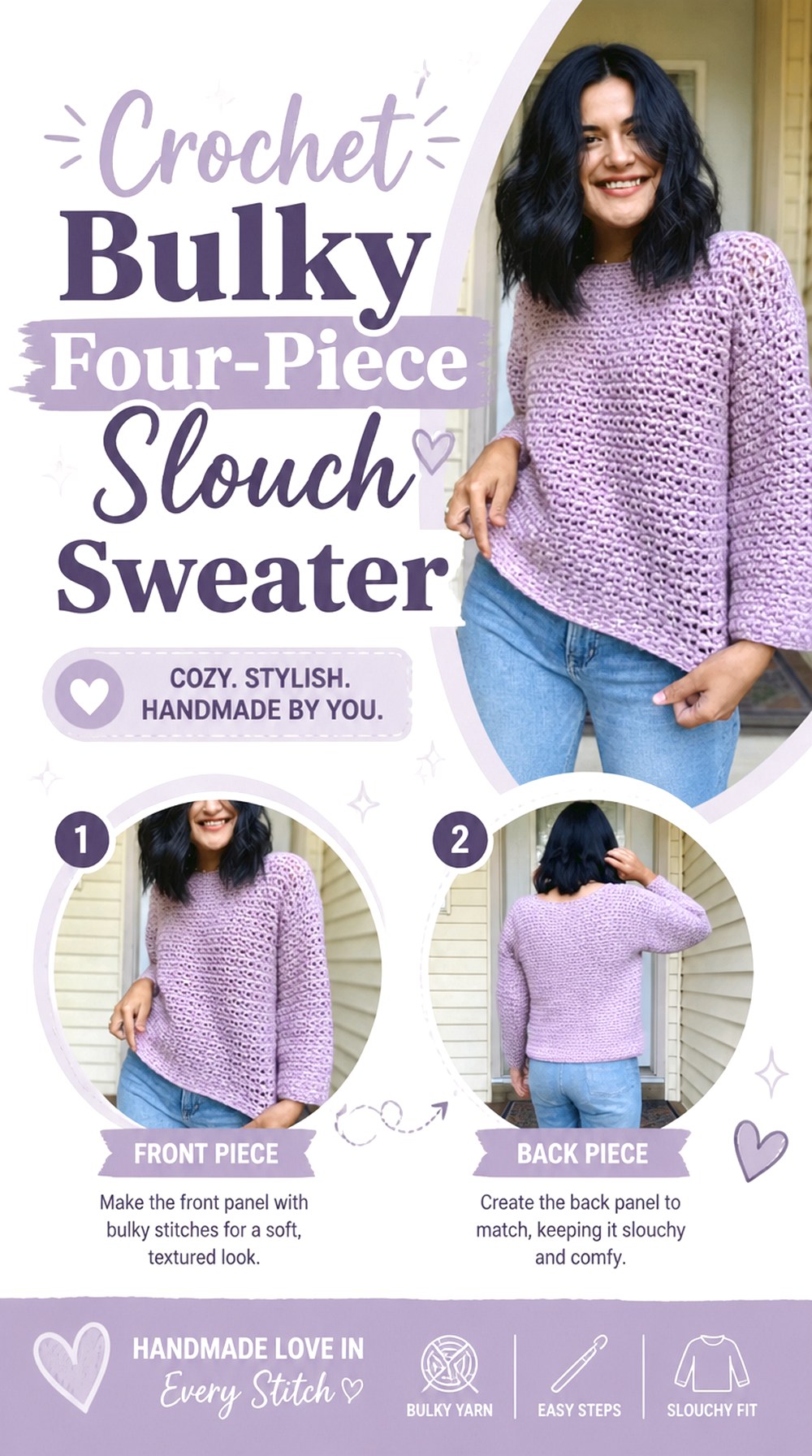 Crochet Bulky Four Piece Slouch Sweater