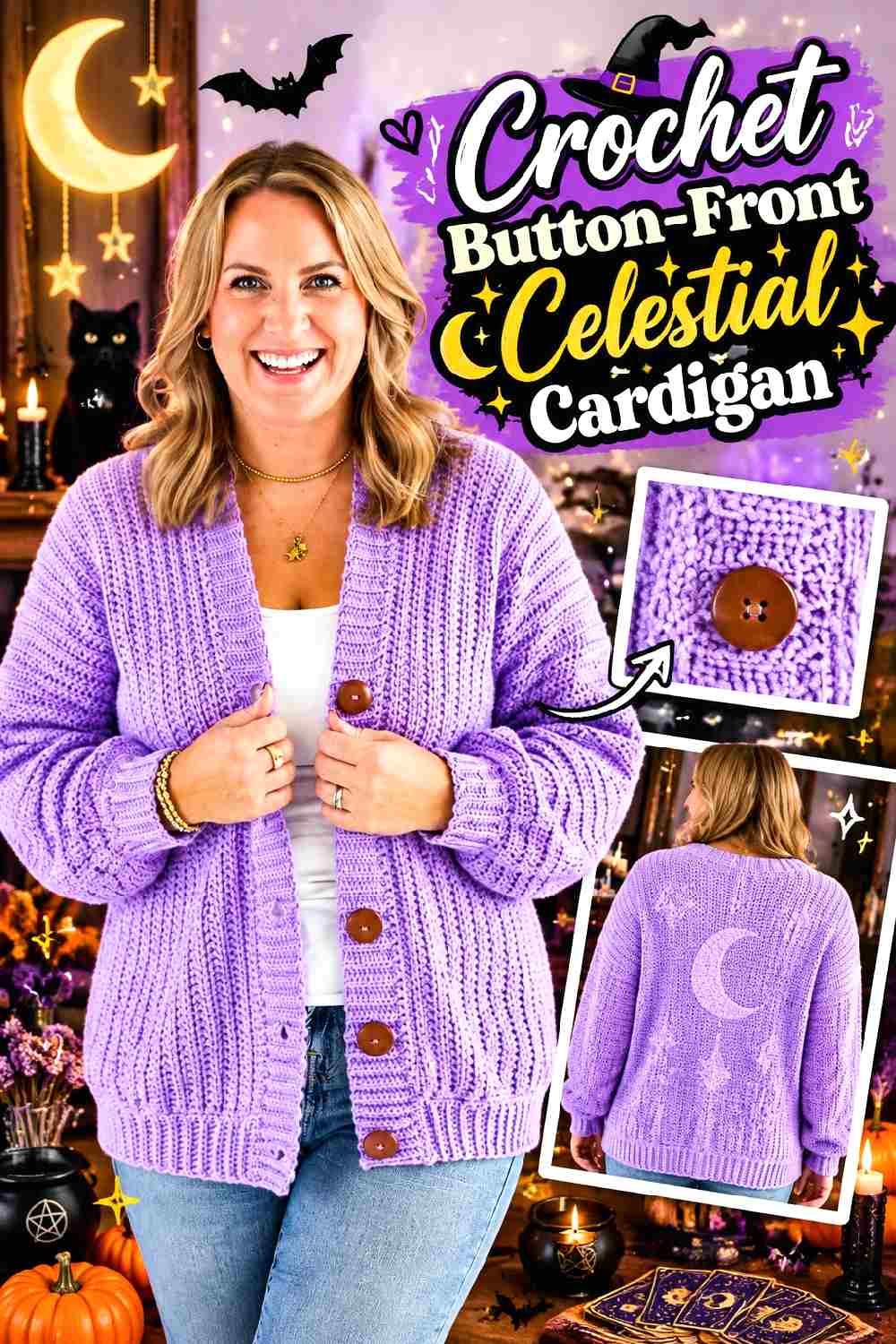 14. Crochet Button Front Celestial Cardigan