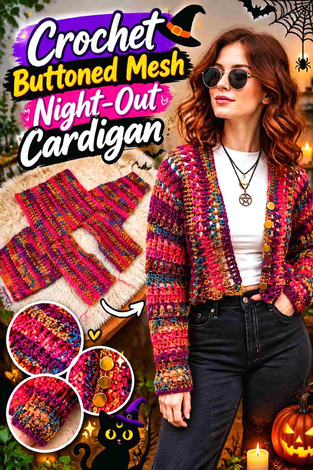 17. Crochet Buttoned Mesh Night Out Cardigan