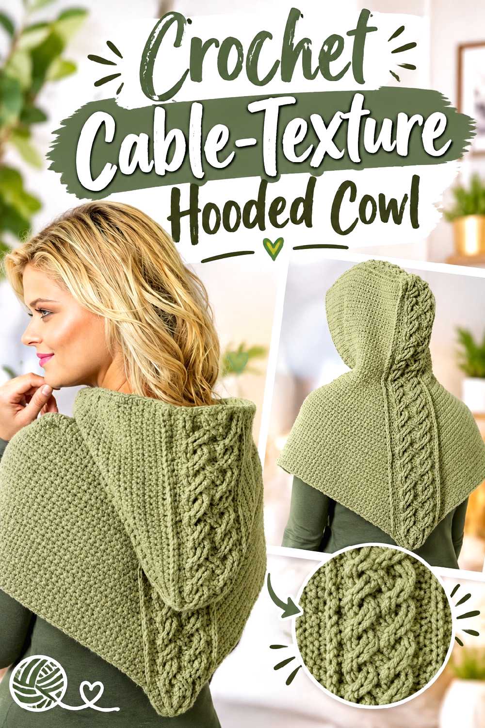 19. Crochet Cable Texture Hooded Cowl