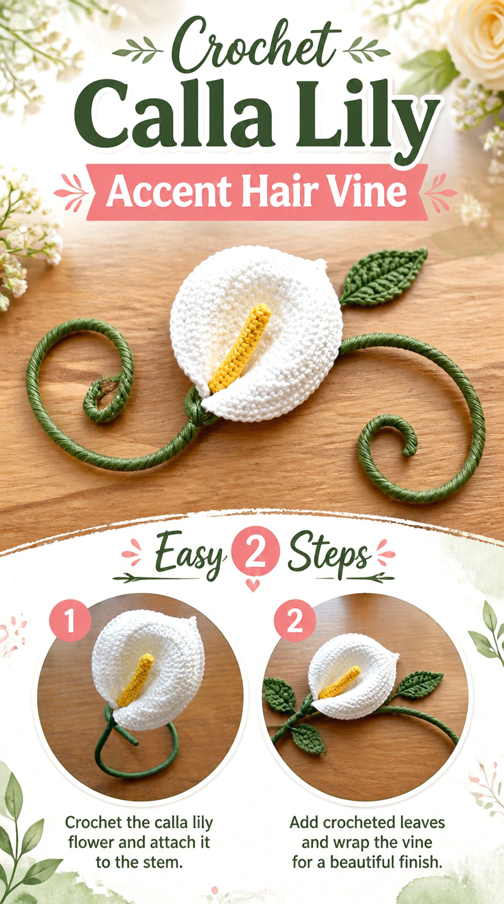 Crochet Calla Lily Accent Hair Vine