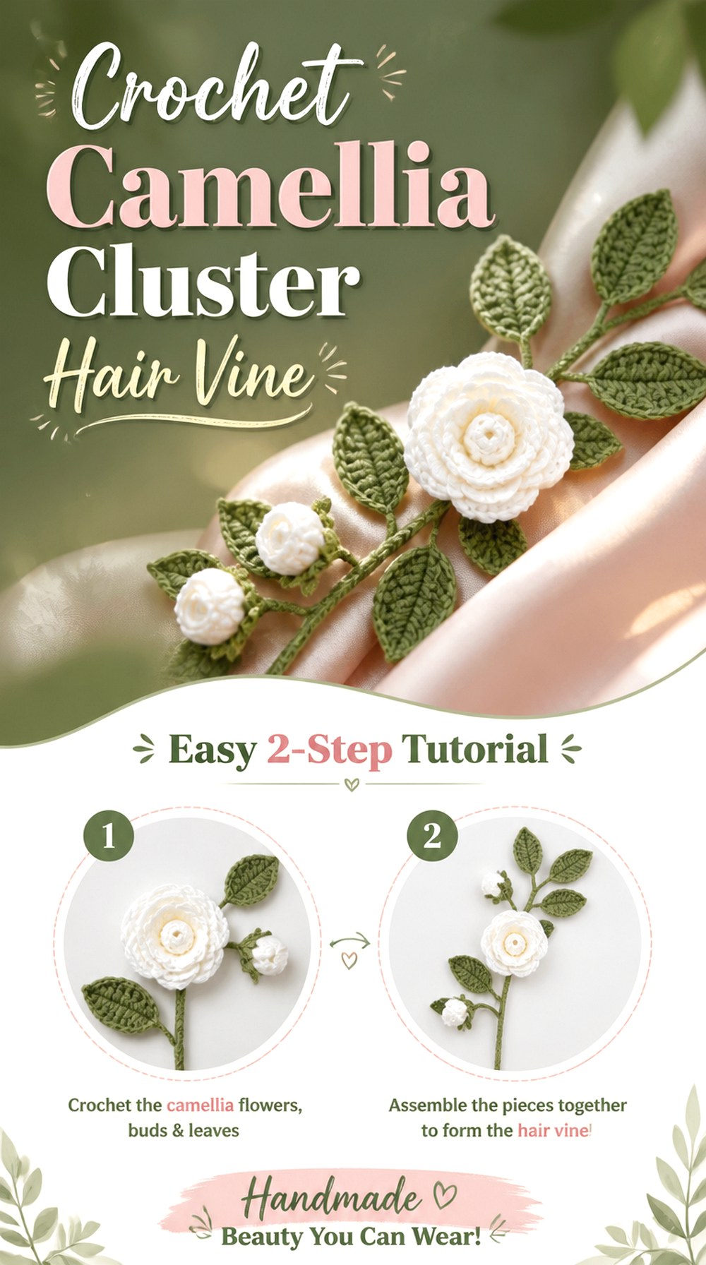 Crochet Camellia Cluster Hair Vine