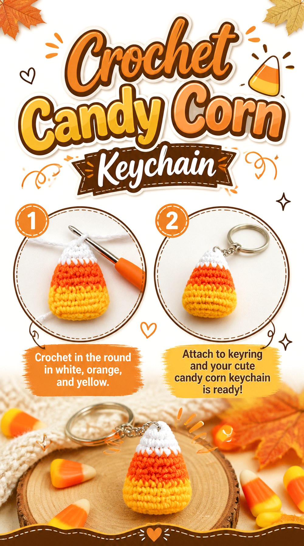 Crochet Candy Corn Keychain