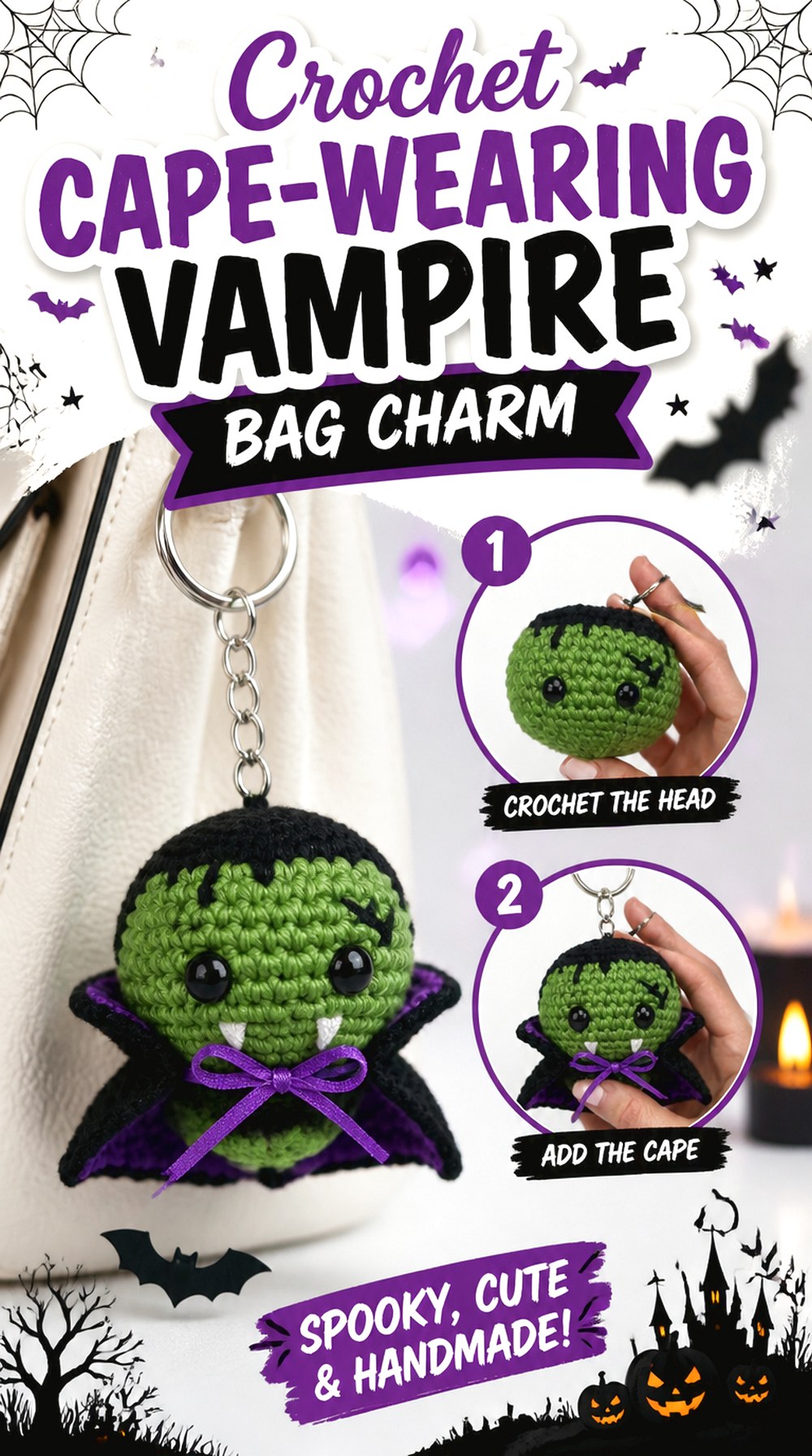 Crochet Cape Wearing Vampire Bag Charm