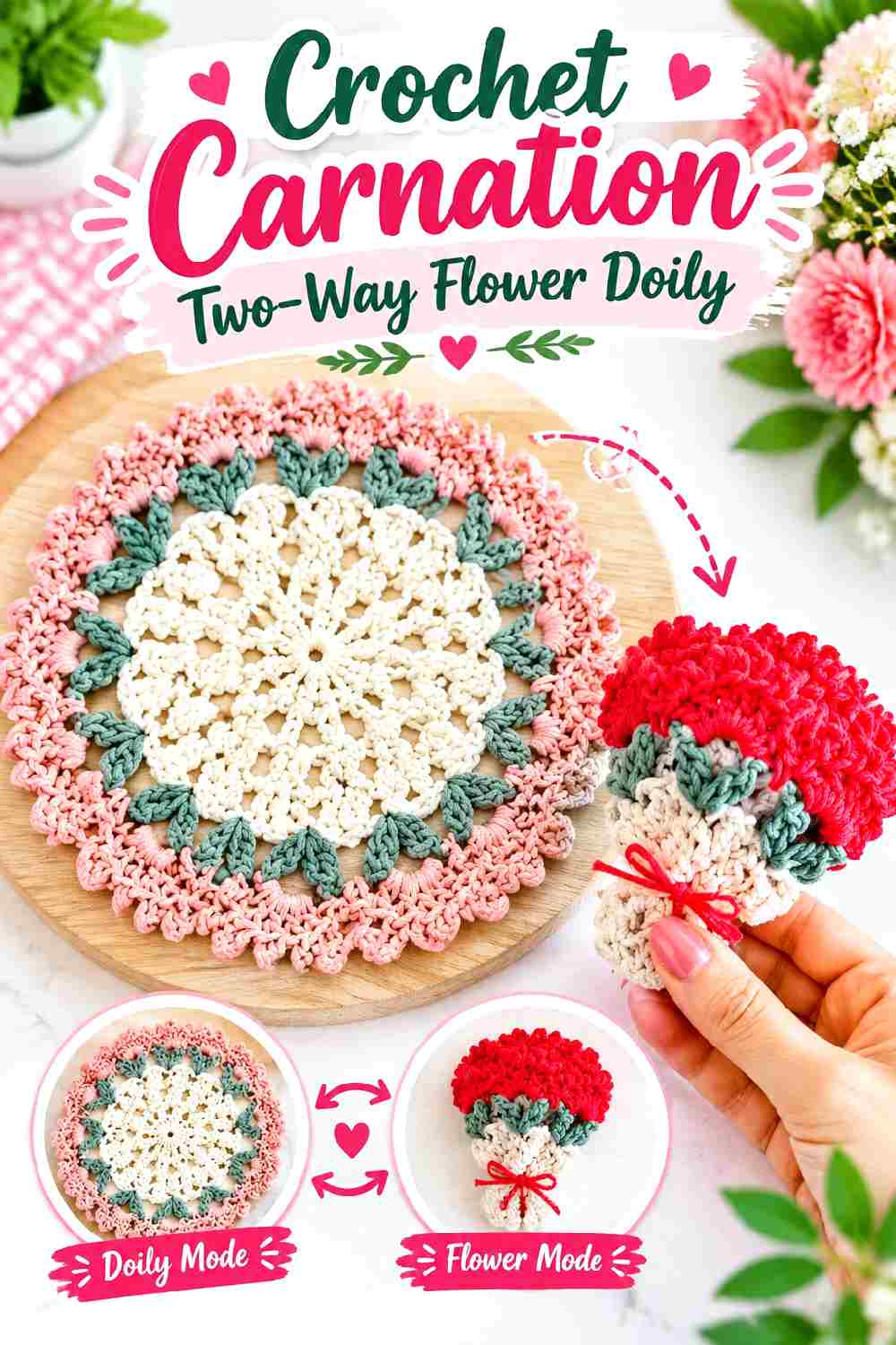 27. Crochet Carnation Two Way Flower Doily