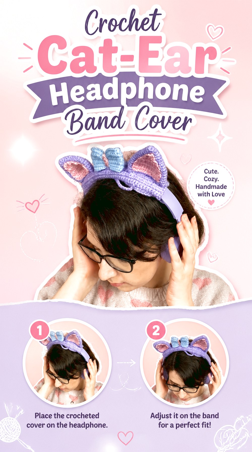 Crochet Cat Ear Headphone Band Cover