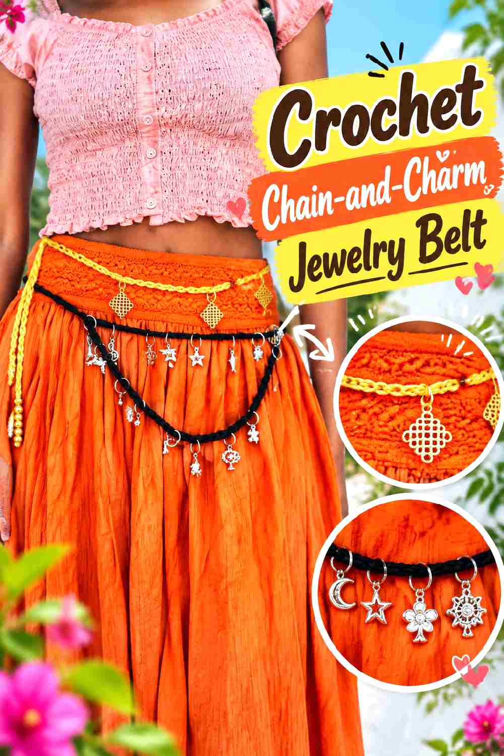 16. Crochet Chain And Charm Jewelry Belt