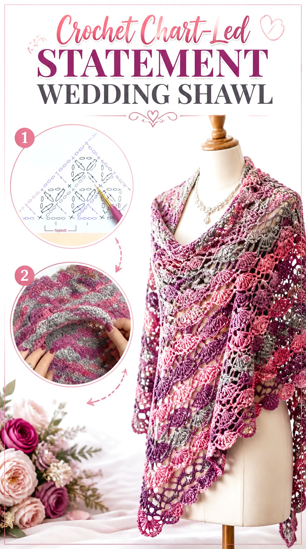 Crochet Chart Led Statement Wedding Shawl