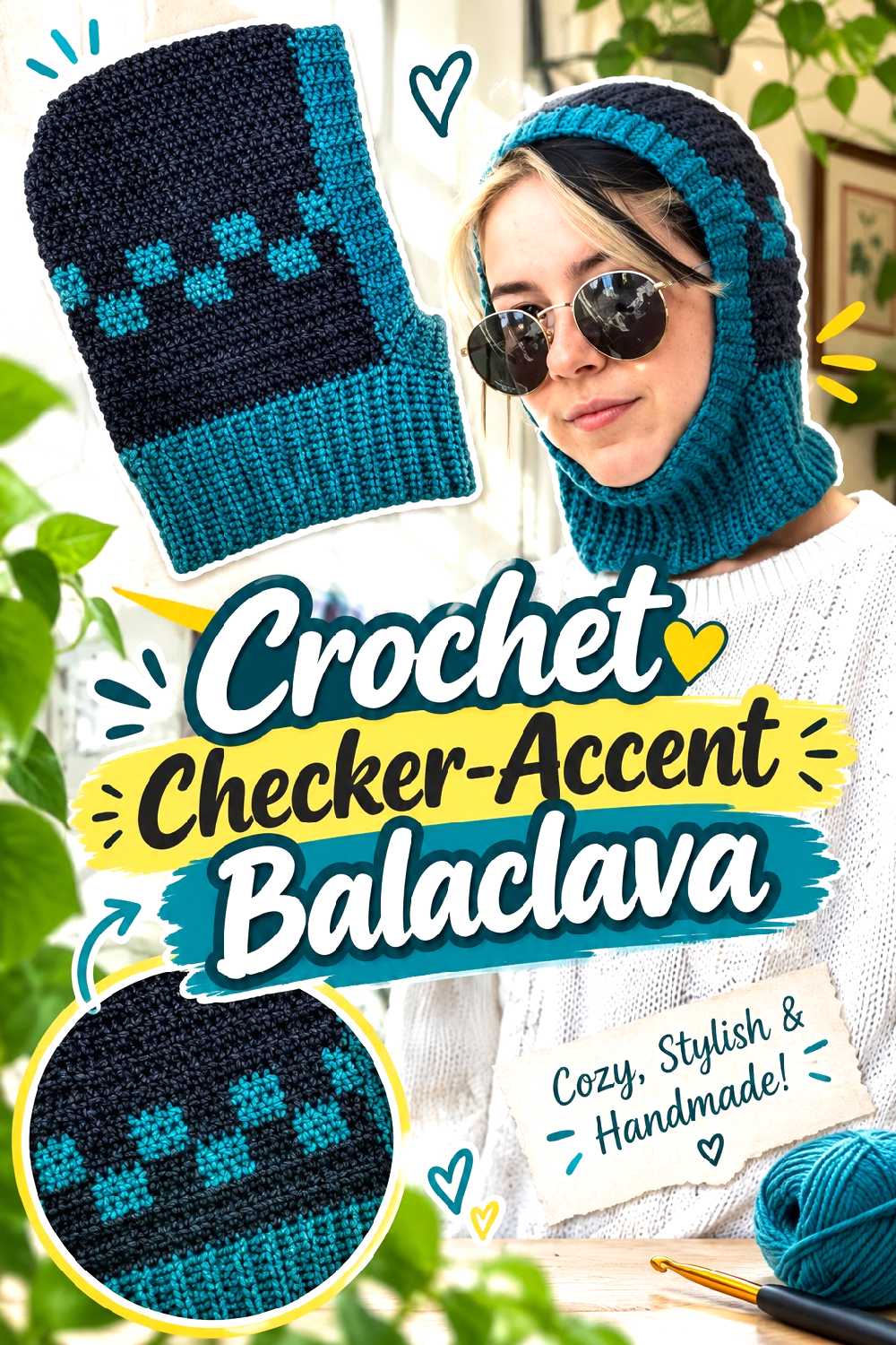 12. Crochet Checker Accent Balaclava