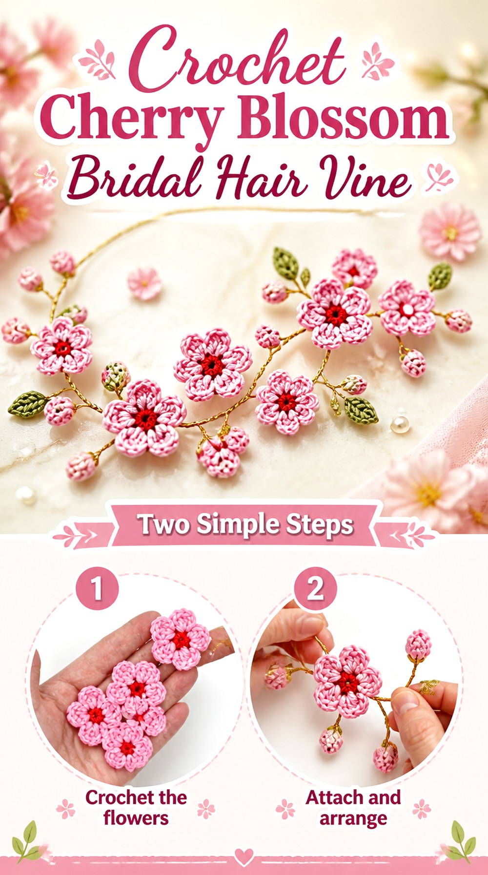 Crochet Cherry Blossom Bridal Hair Vine