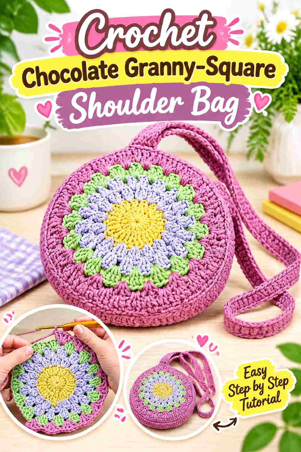 9. Crochet Chocolate Granny Square Shoulder Bag