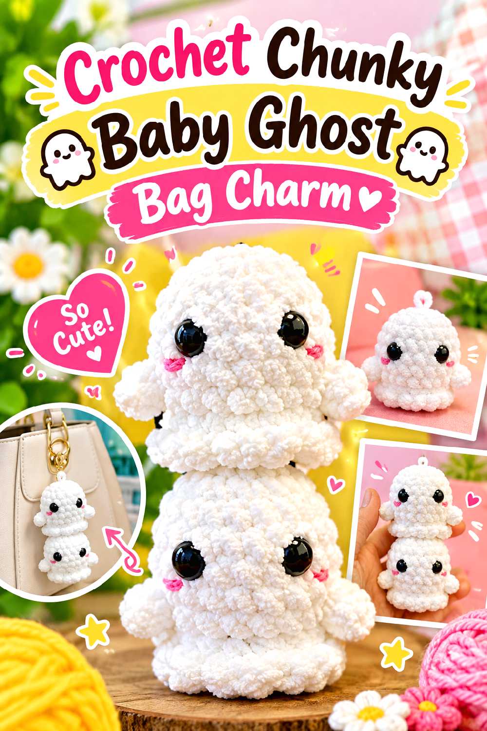 Crochet Chunky Baby Ghost Bag Charm