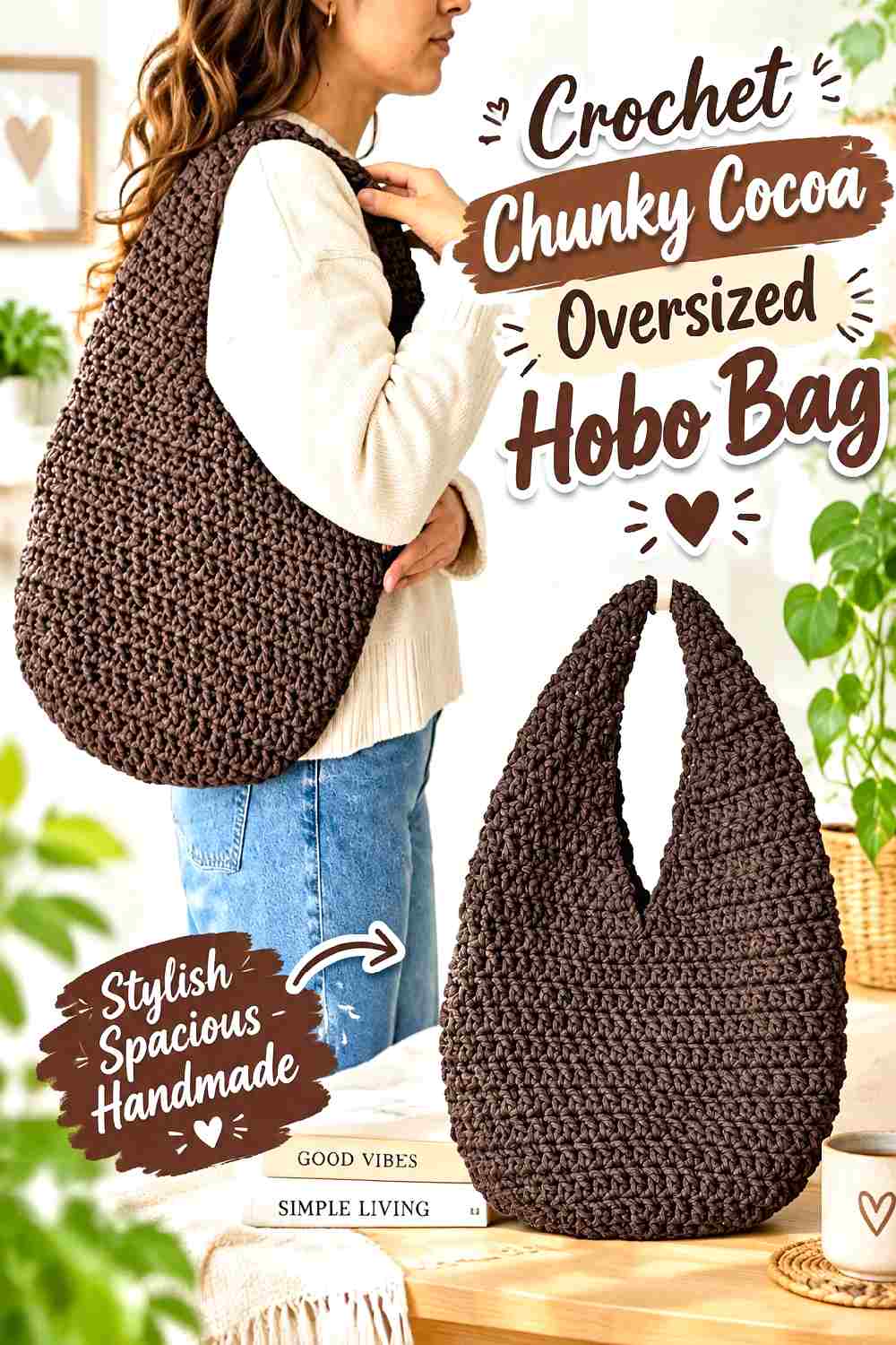 2. Crochet Chunky Cocoa Oversized Hobo Bag