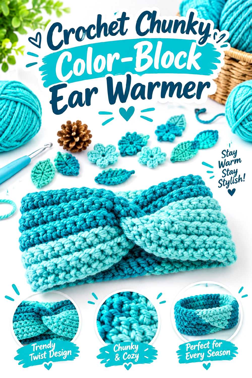 Crochet Chunky Color Block Ear Warmer
