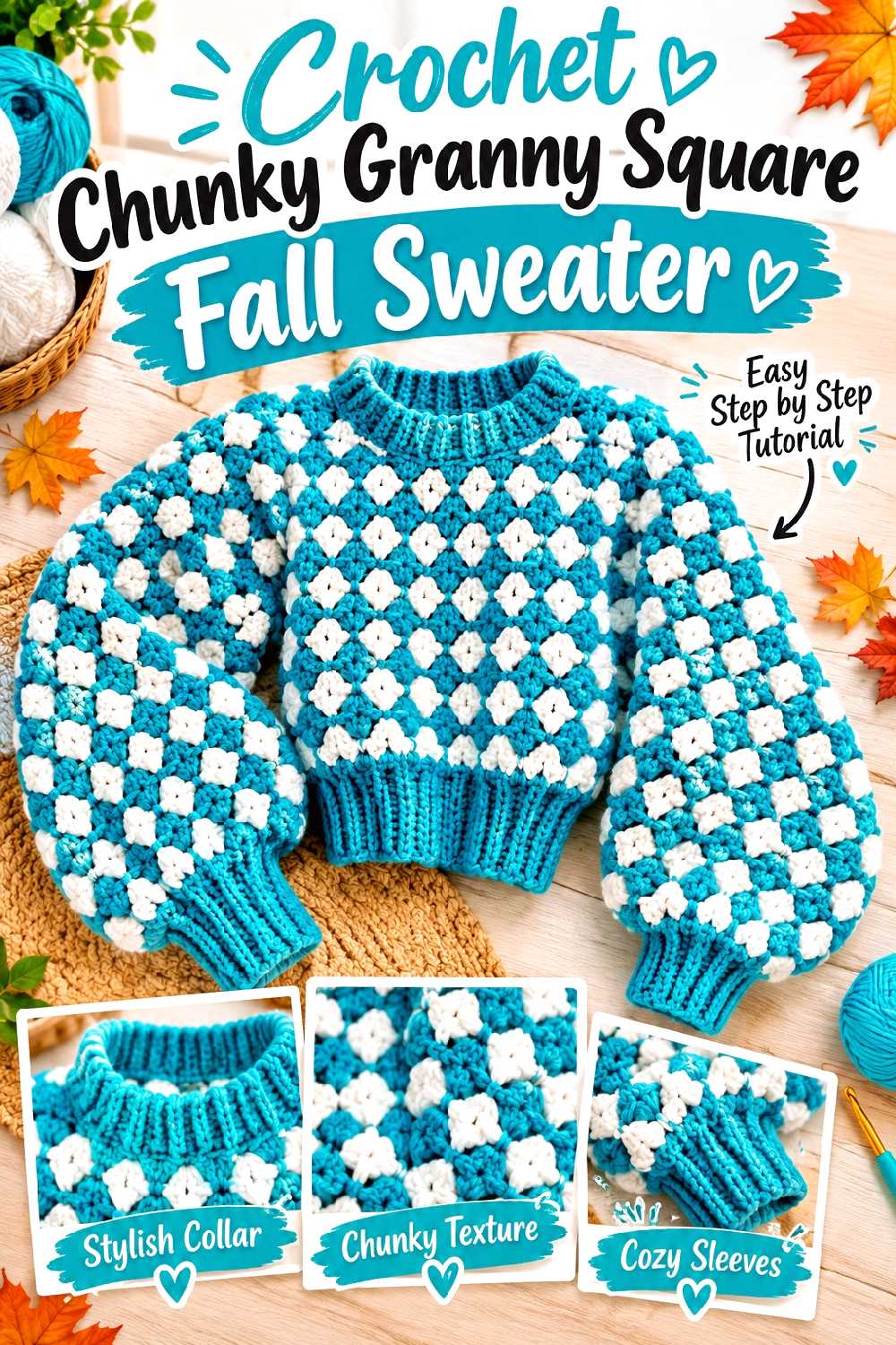 Crochet Chunky Granny Square Fall Sweater