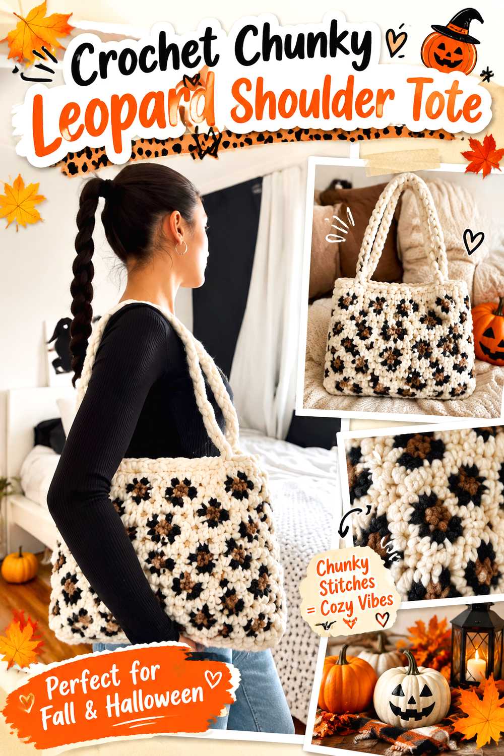 Crochet Chunky Leopard Shoulder Tote