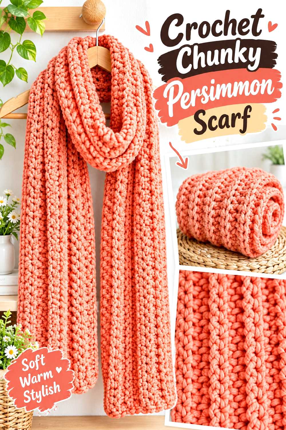 3. Crochet Chunky Persimmon Scarf