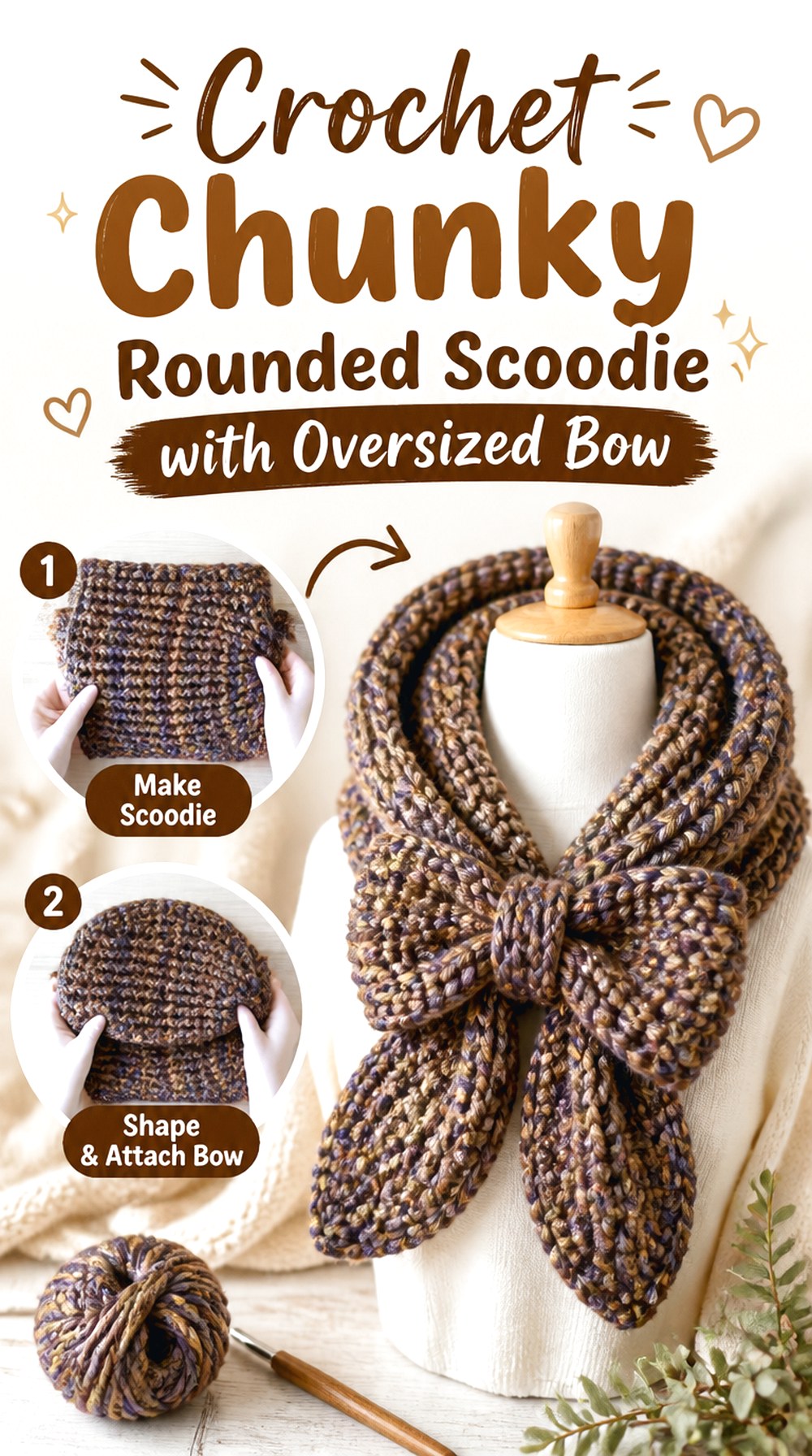 Crochet Chunky Rounded Scoodie with Oversized Bow