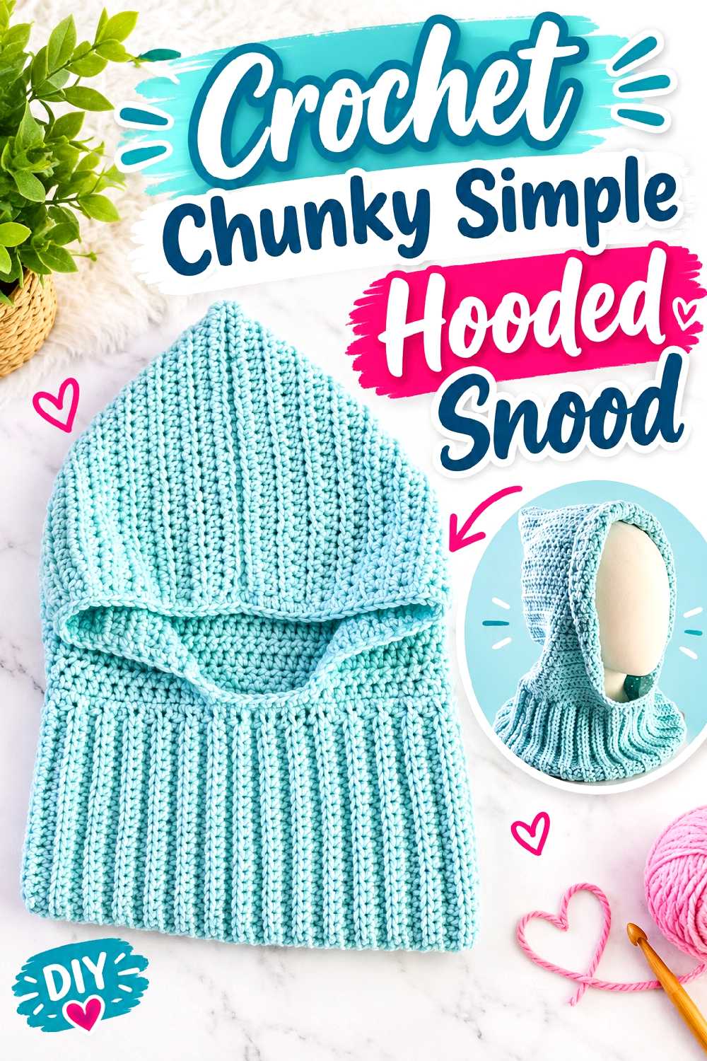 21. Crochet Chunky Simple Hooded Snood