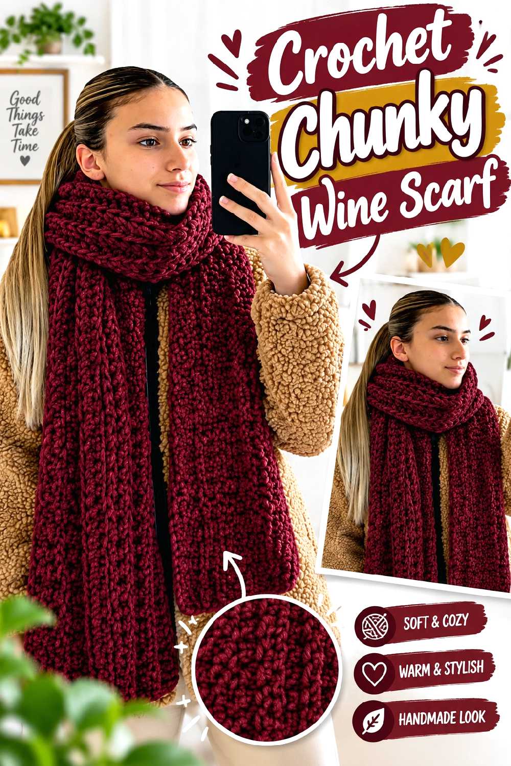 6. Crochet Chunky Wine Scarf