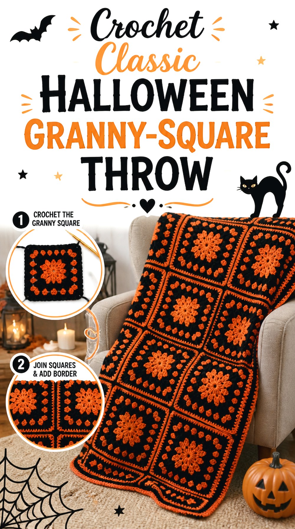 Crochet Classic Halloween Granny Square Throw