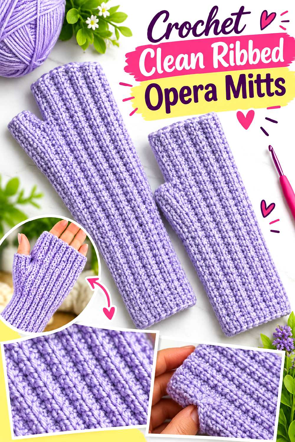 Crochet Clean Ribbed Opera Mitts